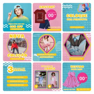 Pack Canva Loja de Roupa Infantil Kids 30 Modelos Editáveis+ Bônus