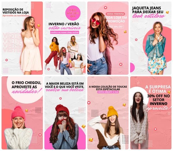 Pack Canva Loja de Roupas 30 Modelos EditáveisStorie + Bônus