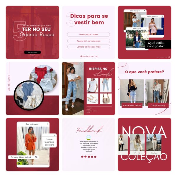 Pack Canva Loja de Roupas Femina 40 Modelos Editáveis+ Bônus