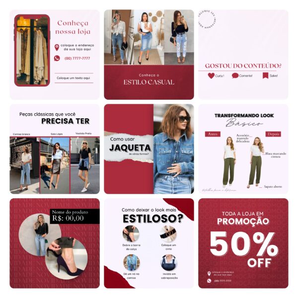 Pack Canva Loja de Roupas Femina 40 Modelos Editáveis+ Bônus