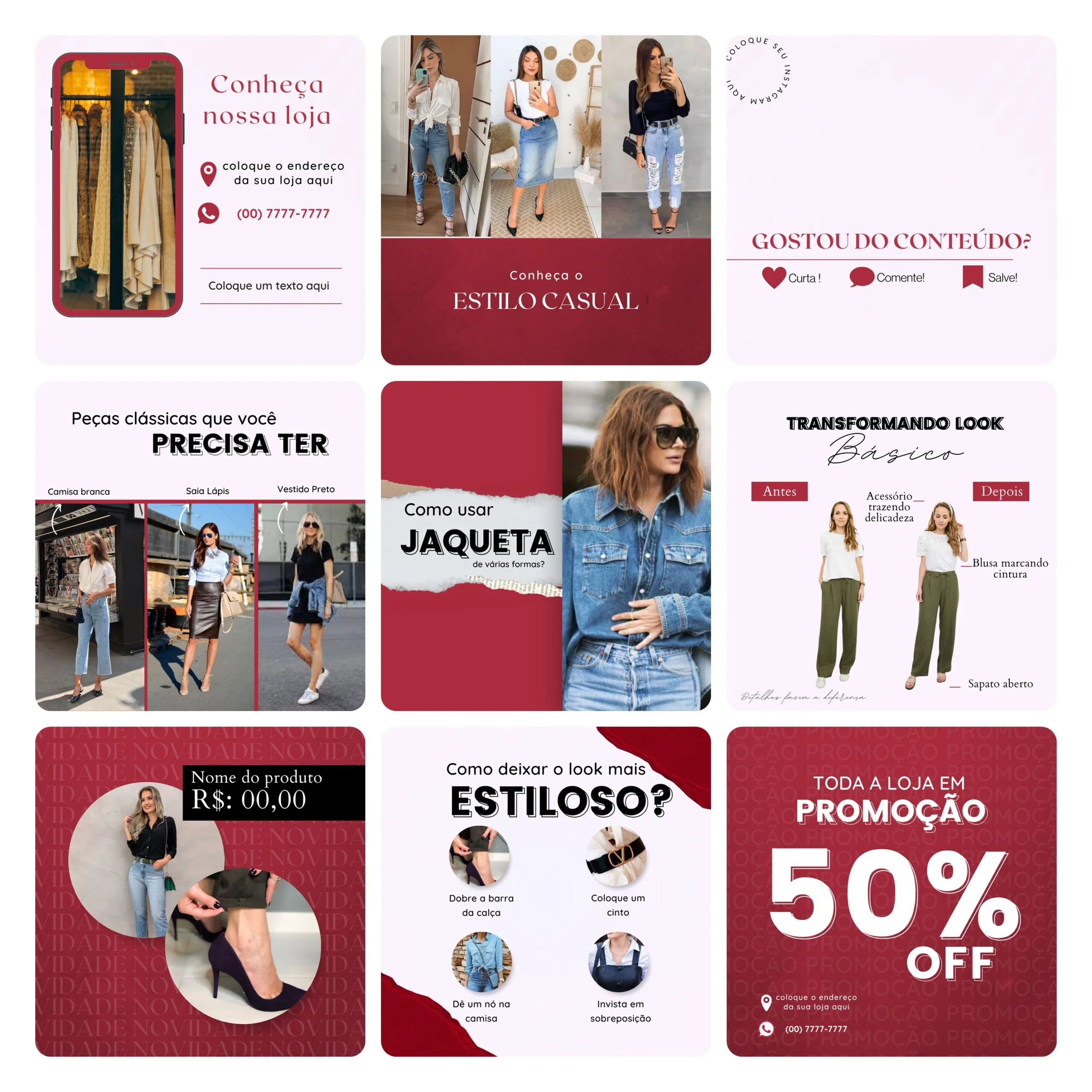 Pack Canva Loja de Roupas Femina 40 Modelos Editáveis+ Bônus