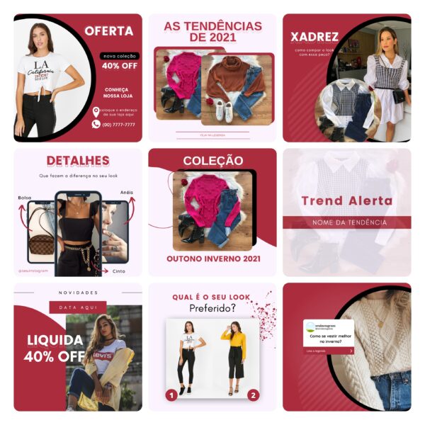 Pack Canva Loja de Roupas Femina 40 Modelos Editáveis+ Bônus