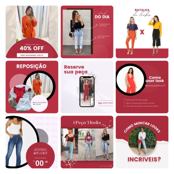 Pack Canva Loja de Roupas Femina 40 Modelos Editáveis+ Bônus
