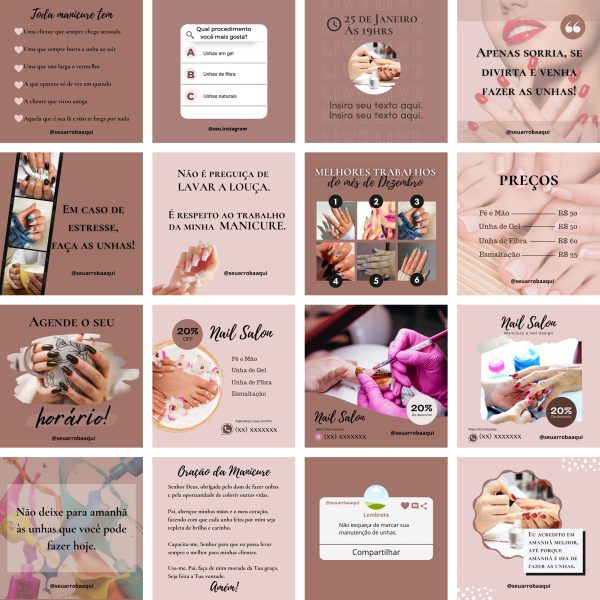 Pack Canva Manicure e Pedicure 100 Modelos Editáveis+ Bônus