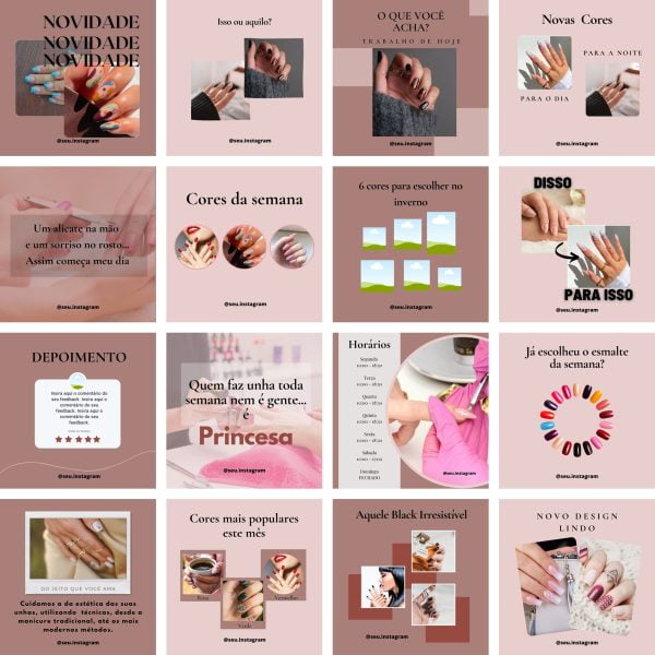 Pack Canva Manicure e Pedicure 100 Modelos Editáveis+ Bônus