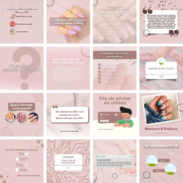 Pack Canva Manicure e Pedicure 100 Modelos Editáveis+ Bônus