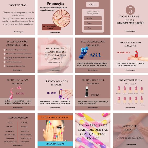 Pack Canva Manicure e Pedicure 100 Modelos Editáveis+ Bônus