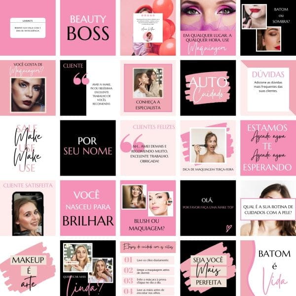 Pack Canva Maquiagem Makeup 2.0 25 Modelos Editáveis+ Bônus