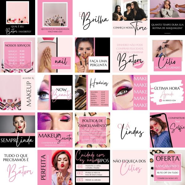 Pack Canva Maquiagem Makeup 25 Modelos Editáveis+ Bônus