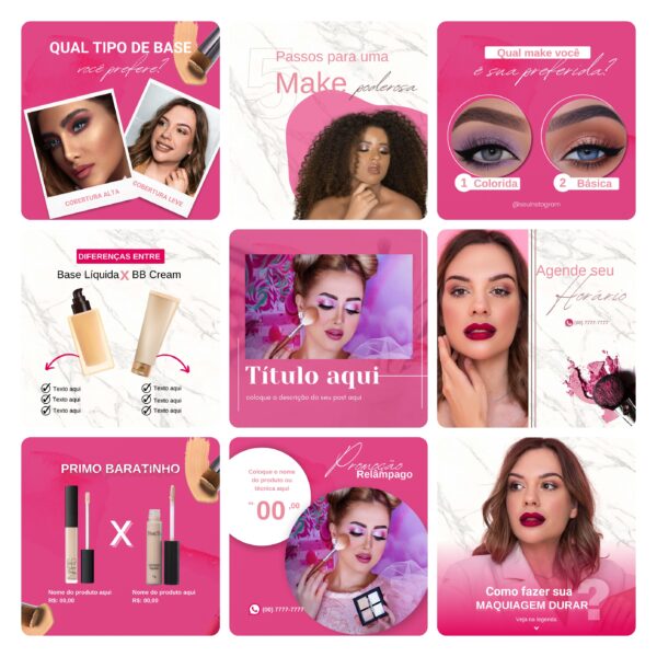 Pack Canva Maquiagem Maquiadora 30 Modelos Editáveis+ Bônus