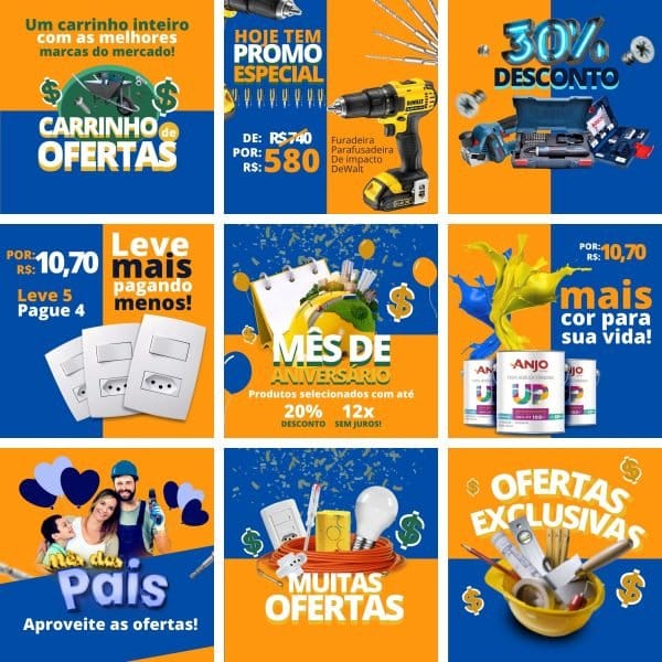 Pack Canva Materiais de Construção 10 Modelos Editáveis+ Bônus