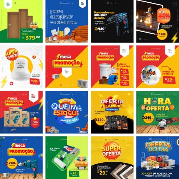 Pack Canva Materiais de Construção 90 Modelos Editáveis+ Bônus