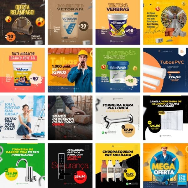 Pack Canva Materiais de Construção 90 Modelos Editáveis+ Bônus