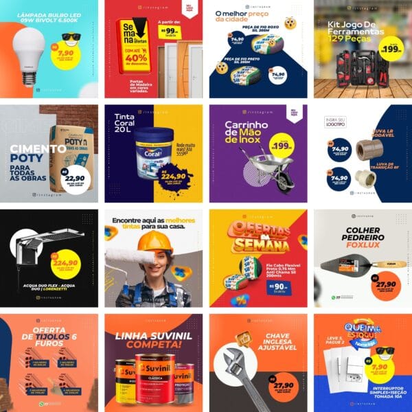 Pack Canva Materiais de Construção 90 Modelos Editáveis+ Bônus