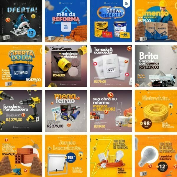 Pack Canva Materiais de Construção 90 Modelos Editáveis+ Bônus