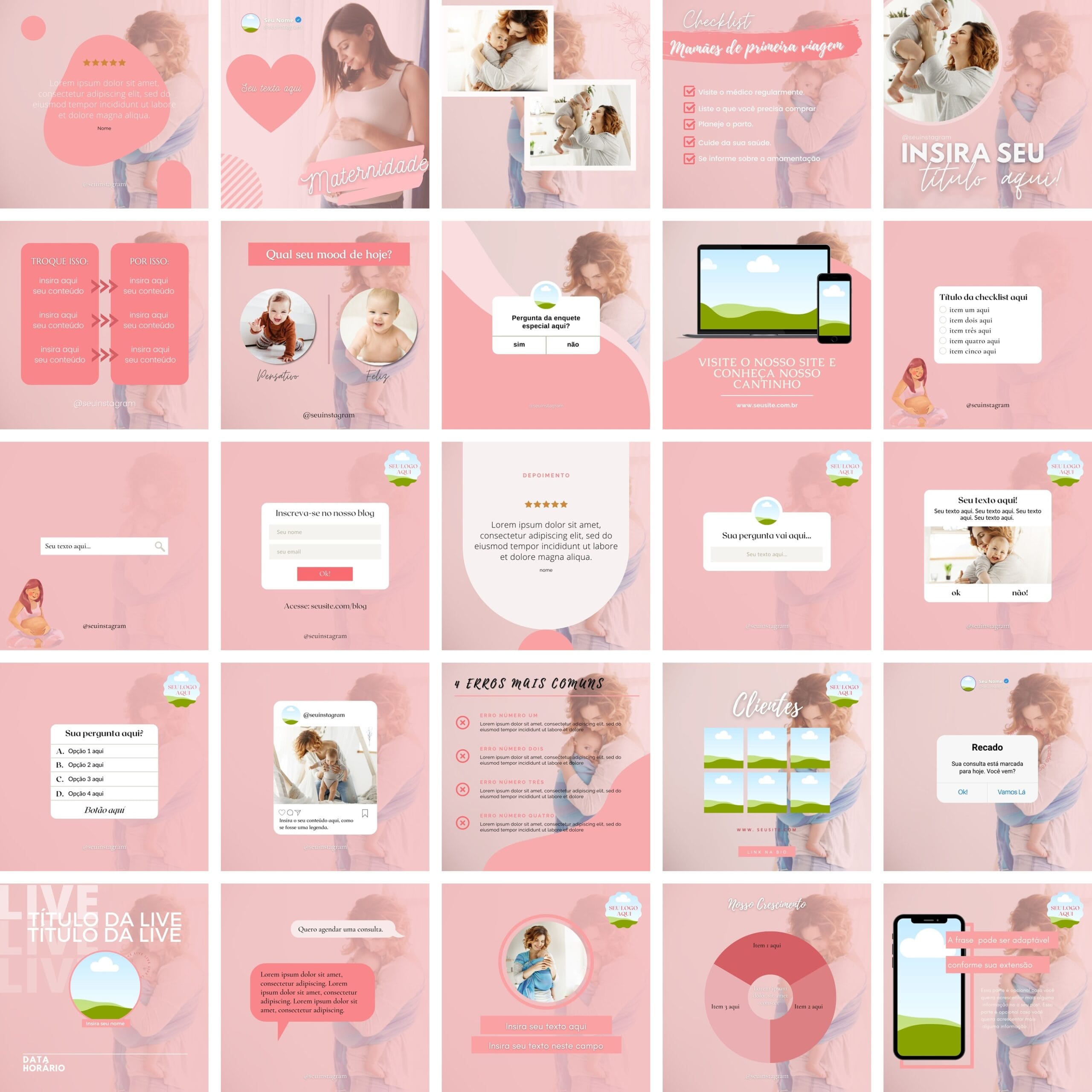 Pack Canva Maternidade Gestante 25 Modelos Editáveis+ Bônus 1 Pack Canva Maternidade Gestante 25 Modelos Editáveis+ Bônus