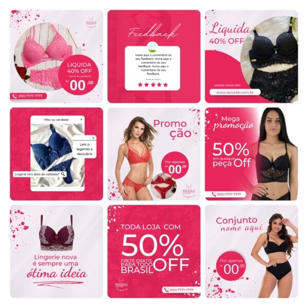 Pack Canva Moda Íntima Lingerie 30 Modelos Editáveis+ Bônus