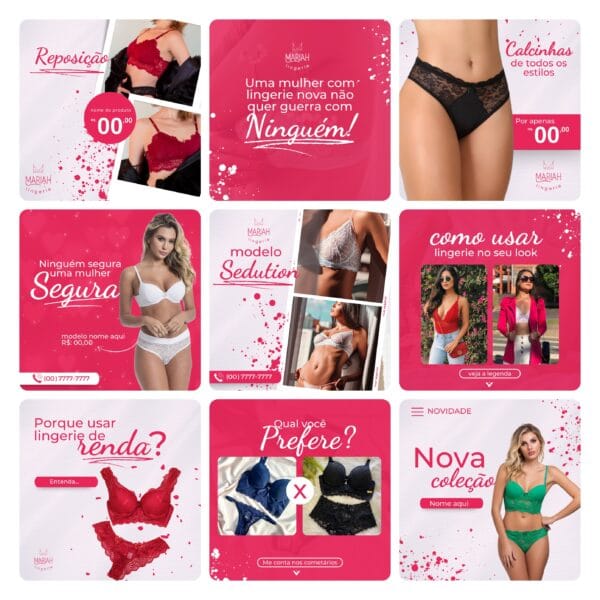 Pack Canva Moda Íntima Lingerie 30 Modelos Editáveis+ Bônus