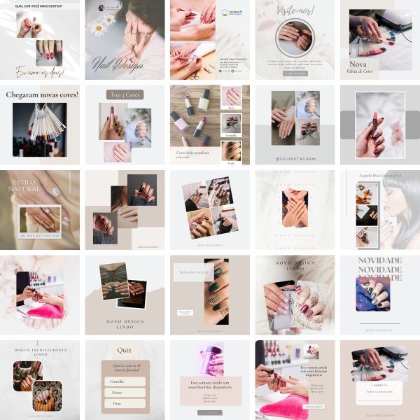Pack Canva Nail Design 25 Modelos Editáveis+ Bônus
