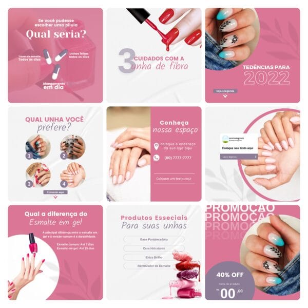 Pack Canva Nail Design 30 Modelos Editáveis+ Bônus