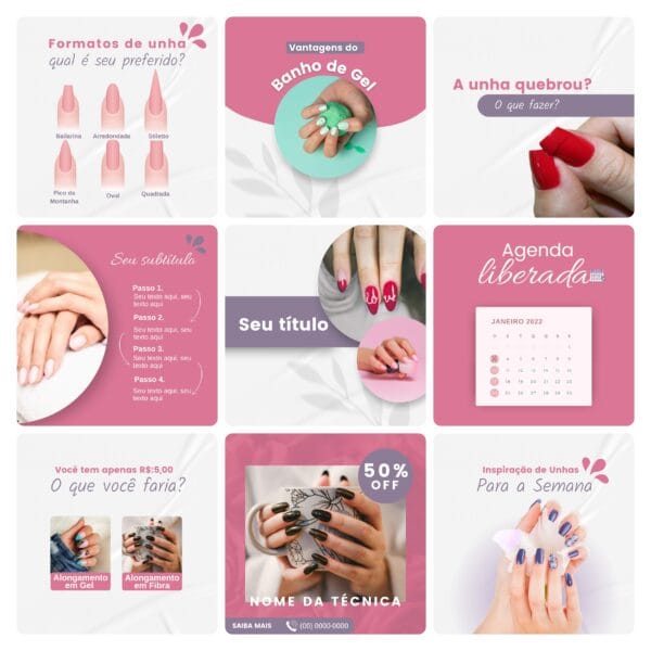 Pack Canva Nail Design 30 Modelos Editáveis+ Bônus