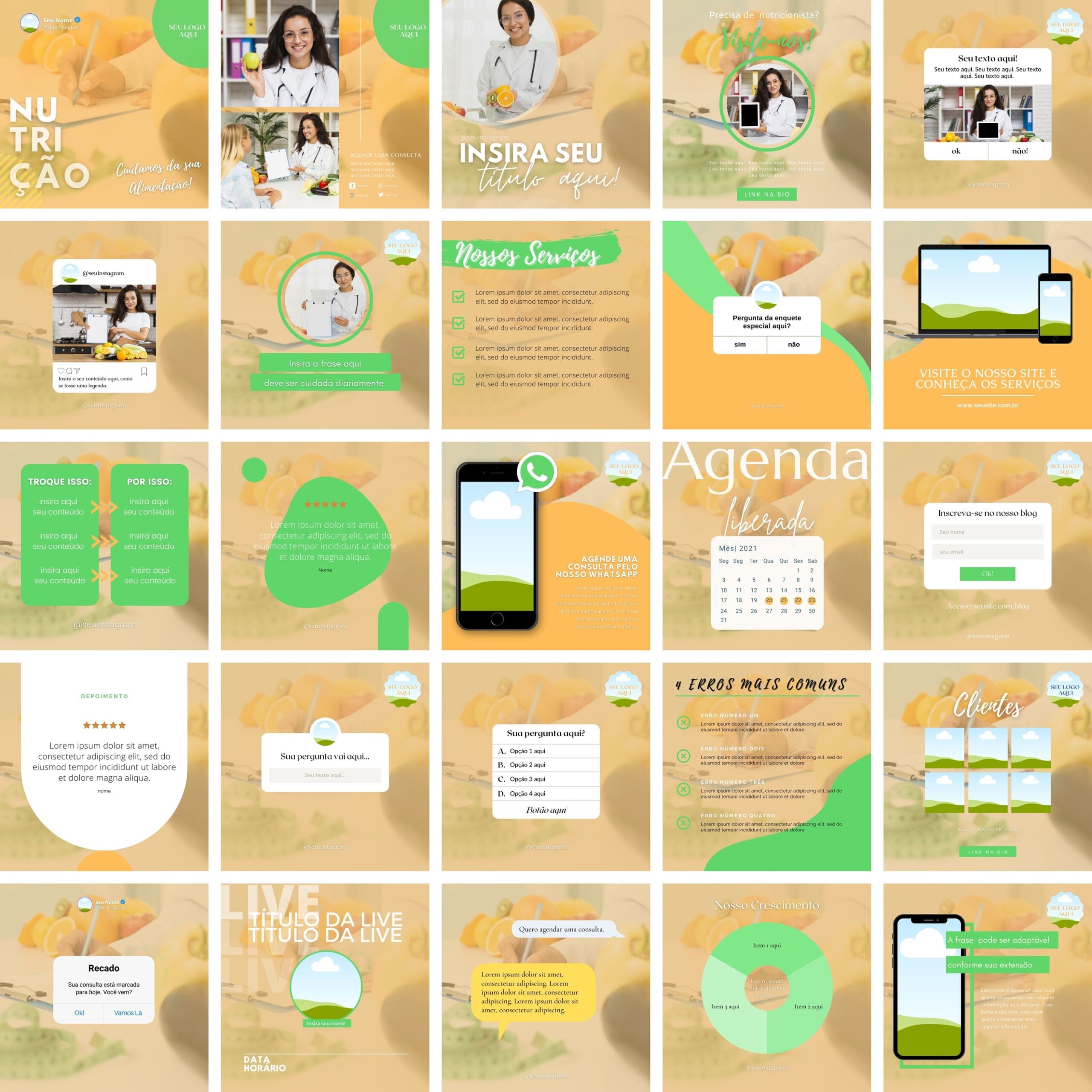 Pack Canva Nutrição Nutricionista 25 Modelos Editáveis+ Bônus 1 Pack Canva Nutrição Nutricionista 25 Modelos Editáveis+ Bônus
