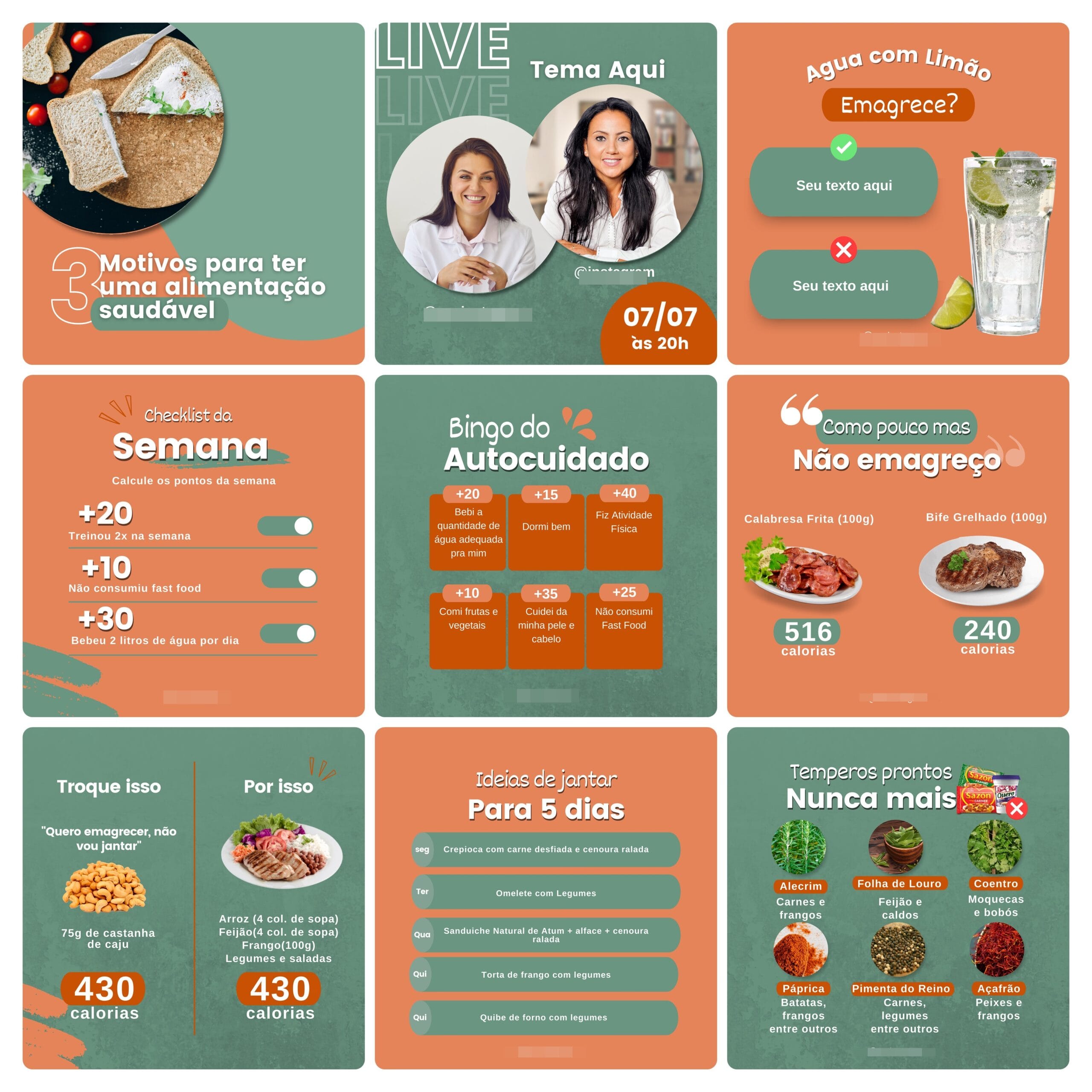 Pack Canva Nutricionista 100 Modelos Editáveis+ Bônus 8 Pack Canva Nutricionista 100 Modelos Editáveis+ Bônus