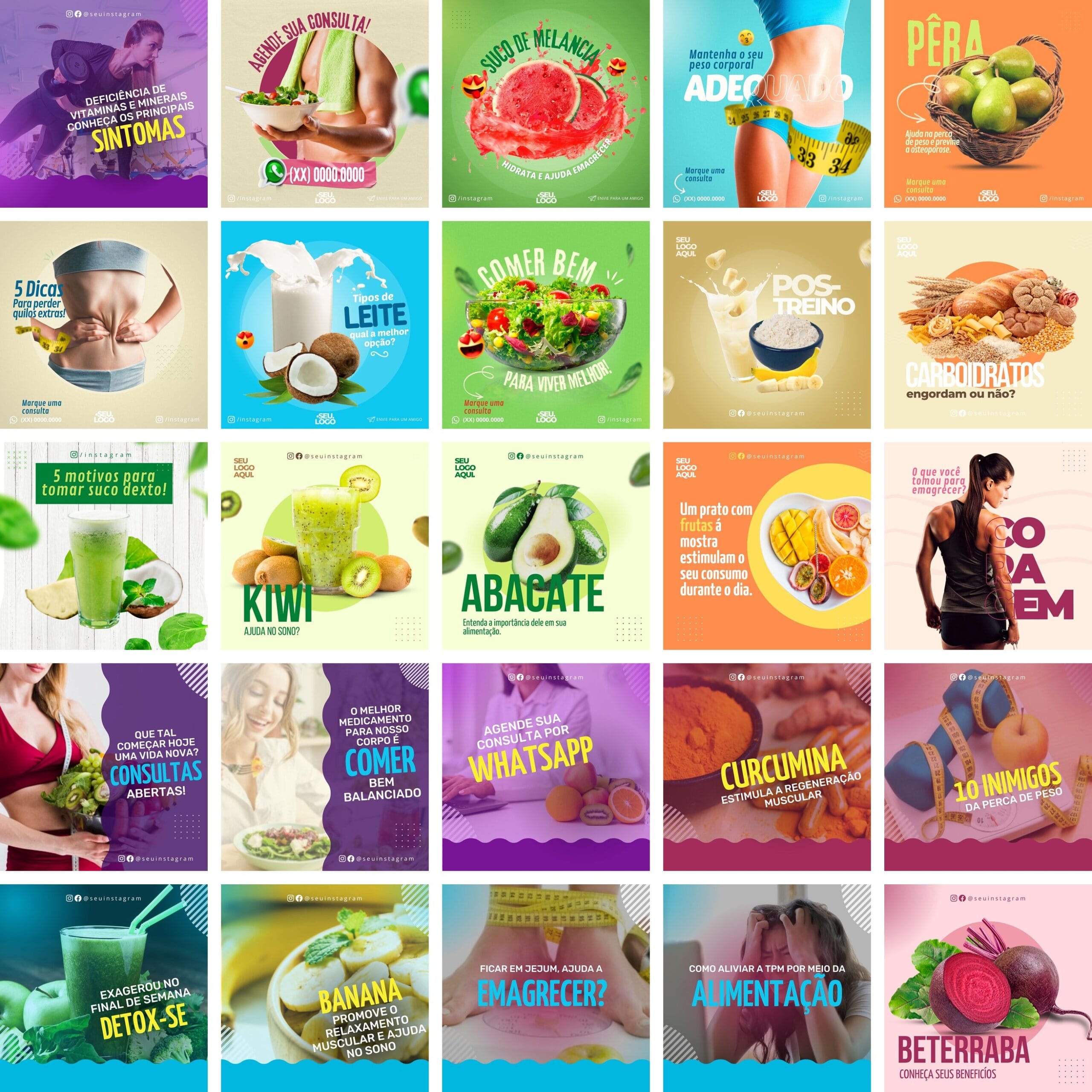 Pack Canva Nutricionista Nutrição 25 Modelos Editáveis+ Bônus 1 Pack Canva Nutricionista Nutrição 25 Modelos Editáveis+ Bônus