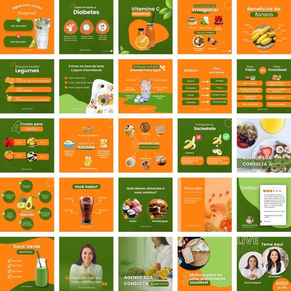 Pack Canva Nutricionista Nutrição 50 Modelos Editáveis+ Bônus