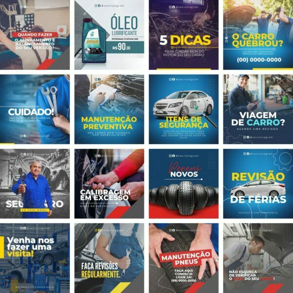 Pack Canva Oficina Mecânica Mecânico 40 Modelos Editáveis+ Bônus