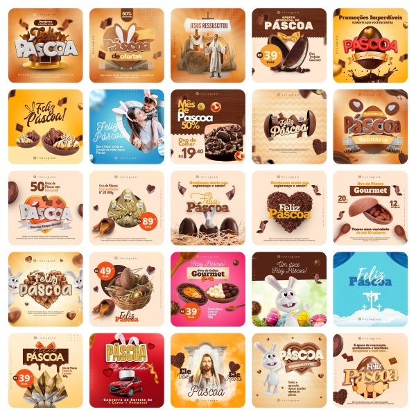 Pack Canva Páscoa 50 Modelos Editáveis+ Bônus