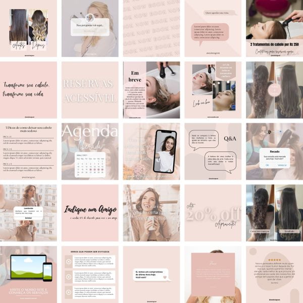 Pack Canva Salão de Beleza 2.0 25 Modelos Editáveis+ Bônus