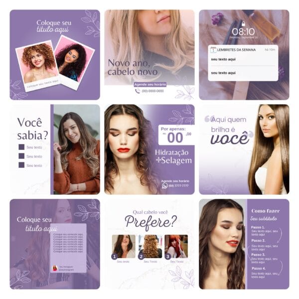 Pack Canva Salão de Beleza 30 Modelos Editáveis+ Bônus