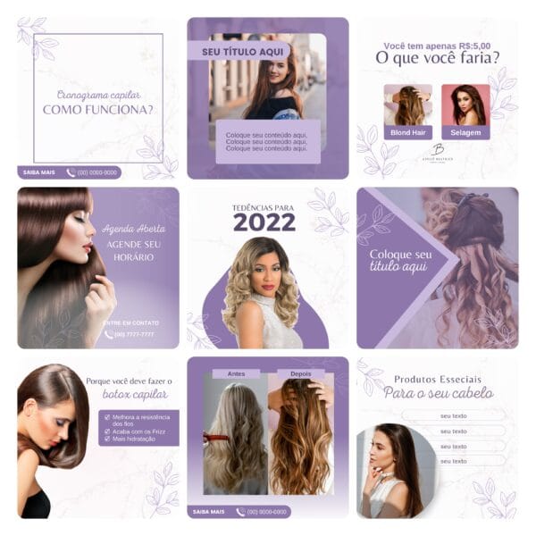 Pack Canva Salão de Beleza 30 Modelos Editáveis+ Bônus
