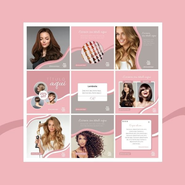 Pack Canva Salão de Beleza Feminino 10 Modelos Editáveis+ Bônus