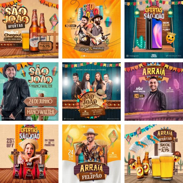 Pack Canva São João Festa Junina 12 Modelos Editáveis+ Bônus