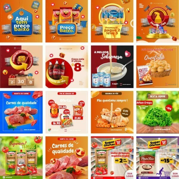 Pack Canva Supermercado Mercado 32 Modelos Editáveis+ Bônus