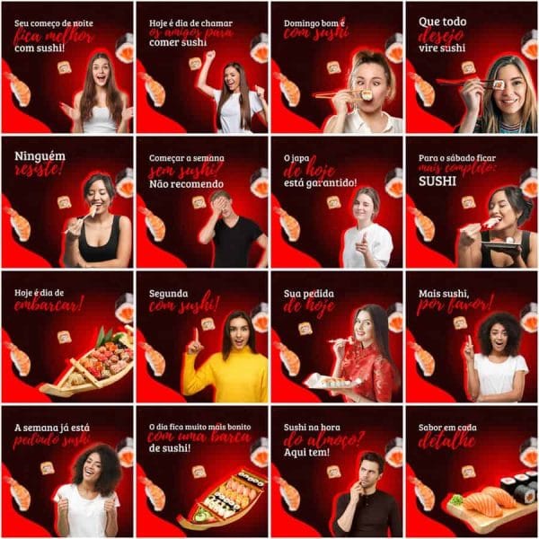 Pack Canva Sushi 200 Modelos Editáveis+ Legendas