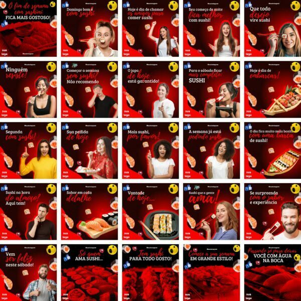 Pack Canva Sushi Comida Japonesa 200 Modelos Editáveis+ Bônus