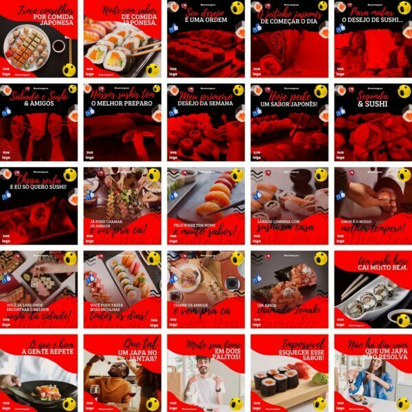 Pack Canva Sushi Comida Japonesa 200 Modelos Editáveis+ Bônus