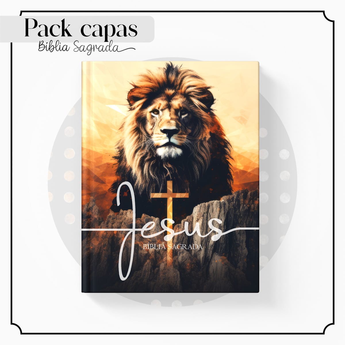 Pack Capas de Bíblia Masculina com Leão para Sublimação 4 Capa de livro digital com imagem de um leão e uma cruz