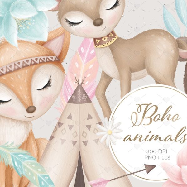 Pack Cliparts Fofos Animais Encantados Berçário Aquarela