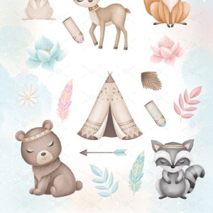 Pack Cliparts Fofos Animais Encantados Berçário Aquarela