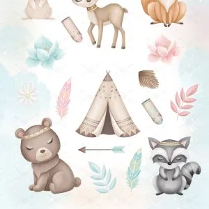 Pack Cliparts Fofos Animais Encantados Berçário Aquarela 24 Pack Cliparts Fofos Animais Encantados Berçário Aquarela