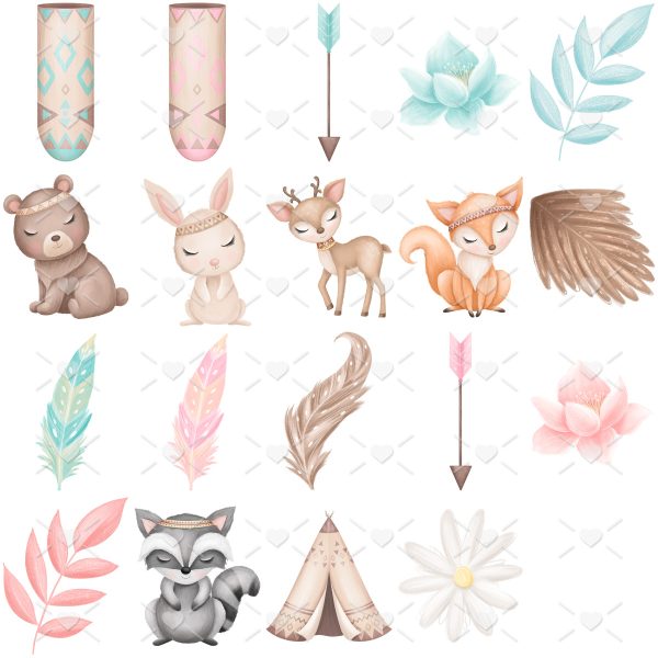 Pack Cliparts Fofos Animais Encantados Berçário Aquarela