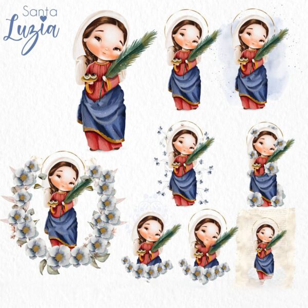 Pack Ilustrações Aquarela Santa Luzia Santinhos em Png