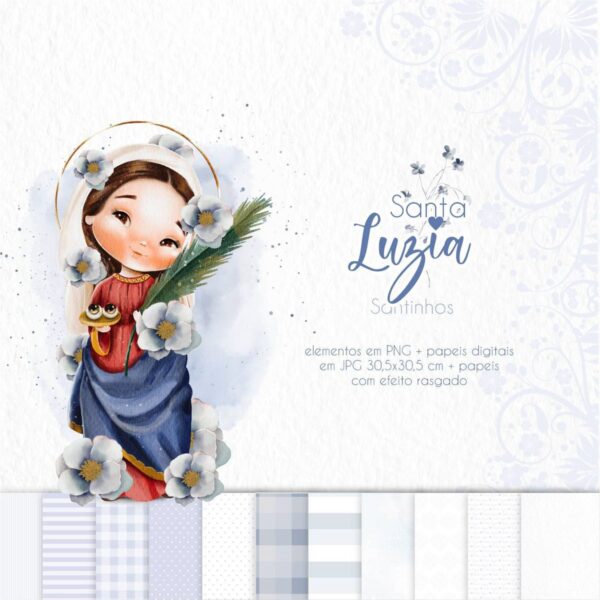 Pack Ilustrações Aquarela Santa Luzia Santinhos em Png
