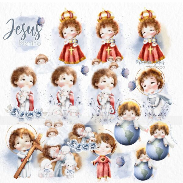 Pack Ilustrações Jesus Menino Santinhos para Personalizados
