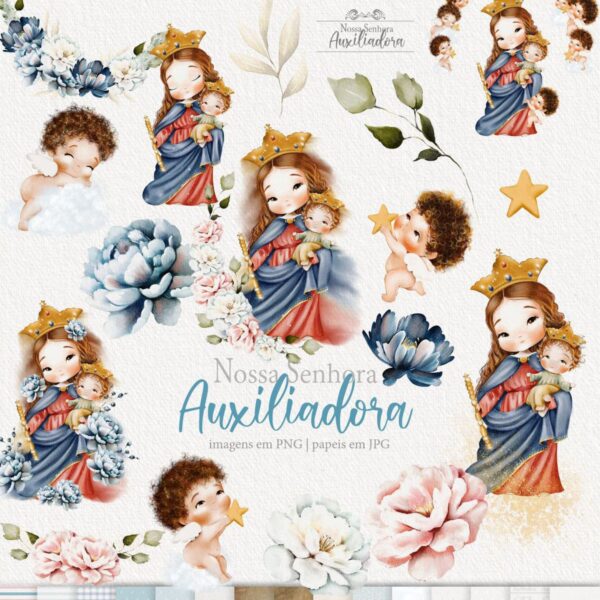 Pack Ilustrações Nossa Senhora Auxiliadora Santinhos Png