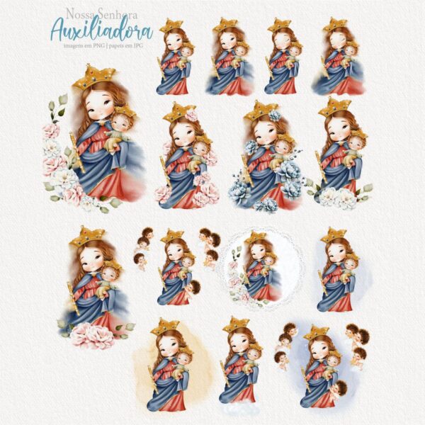 Pack Ilustrações Nossa Senhora Auxiliadora Santinhos Png